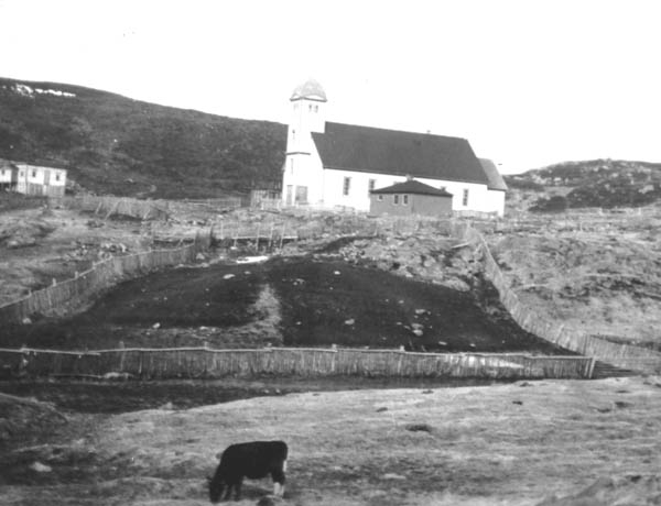 142: Red Island church and school. The priest's bungalow is at the side of the church.  [courtesy of Mollie McCarthy]